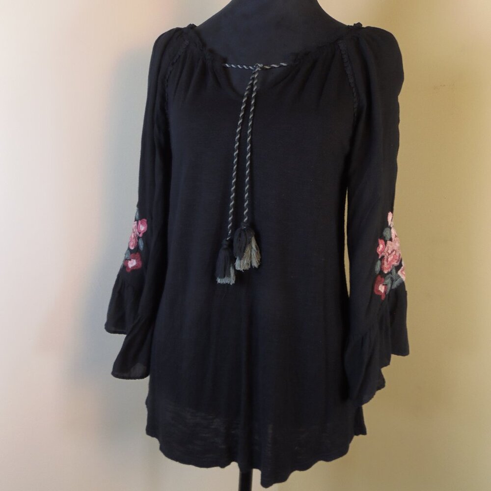 Vintage America Blues Women's SZ M Boho Floral Print Long Sleeve Top BOHO Chic